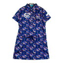 CUARTO UNITED クアルトユナイテッド 半袖ポロワンピース 総柄 ネイビー系 L 【中古】ゴルフウェア レディース