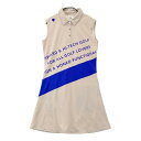 DESCENTE GOLF デサントゴルフ ノースリーブ ポロワンピース 総柄 ベージュ系 M 【中古】ゴルフウェア レディース