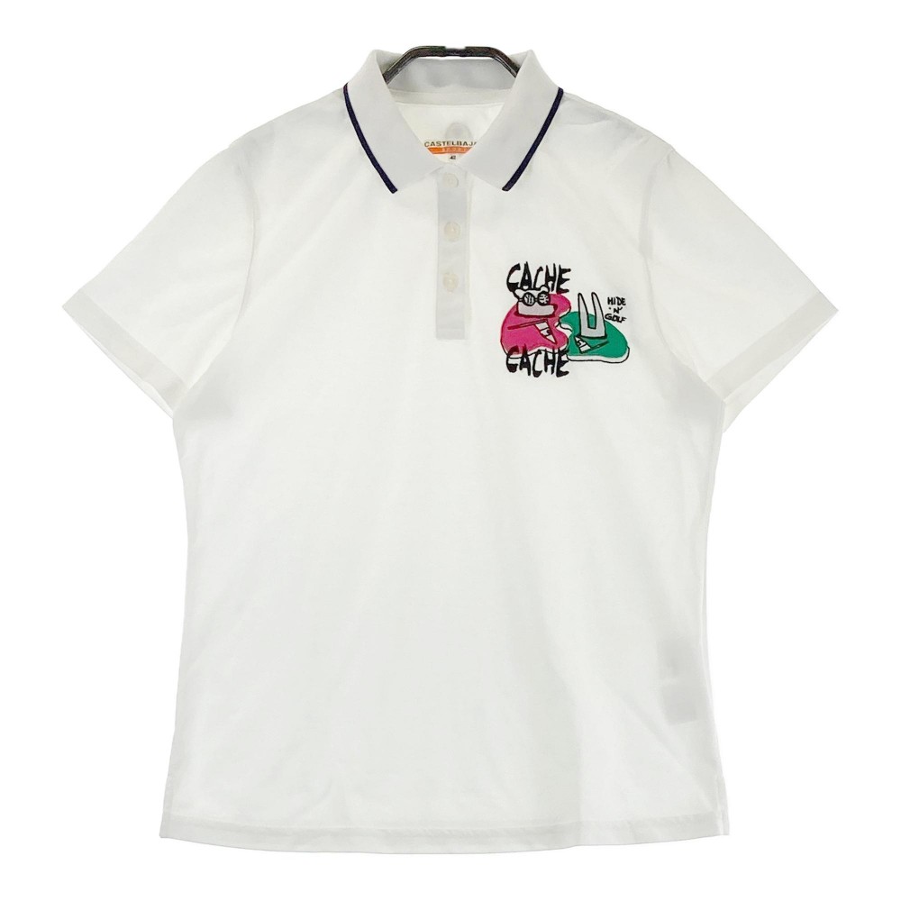 CASTELBAJAC カステルバジャック 半袖ポロシャツ ワッペン ホワイト系 42 【中古】ゴルフウェア レディース