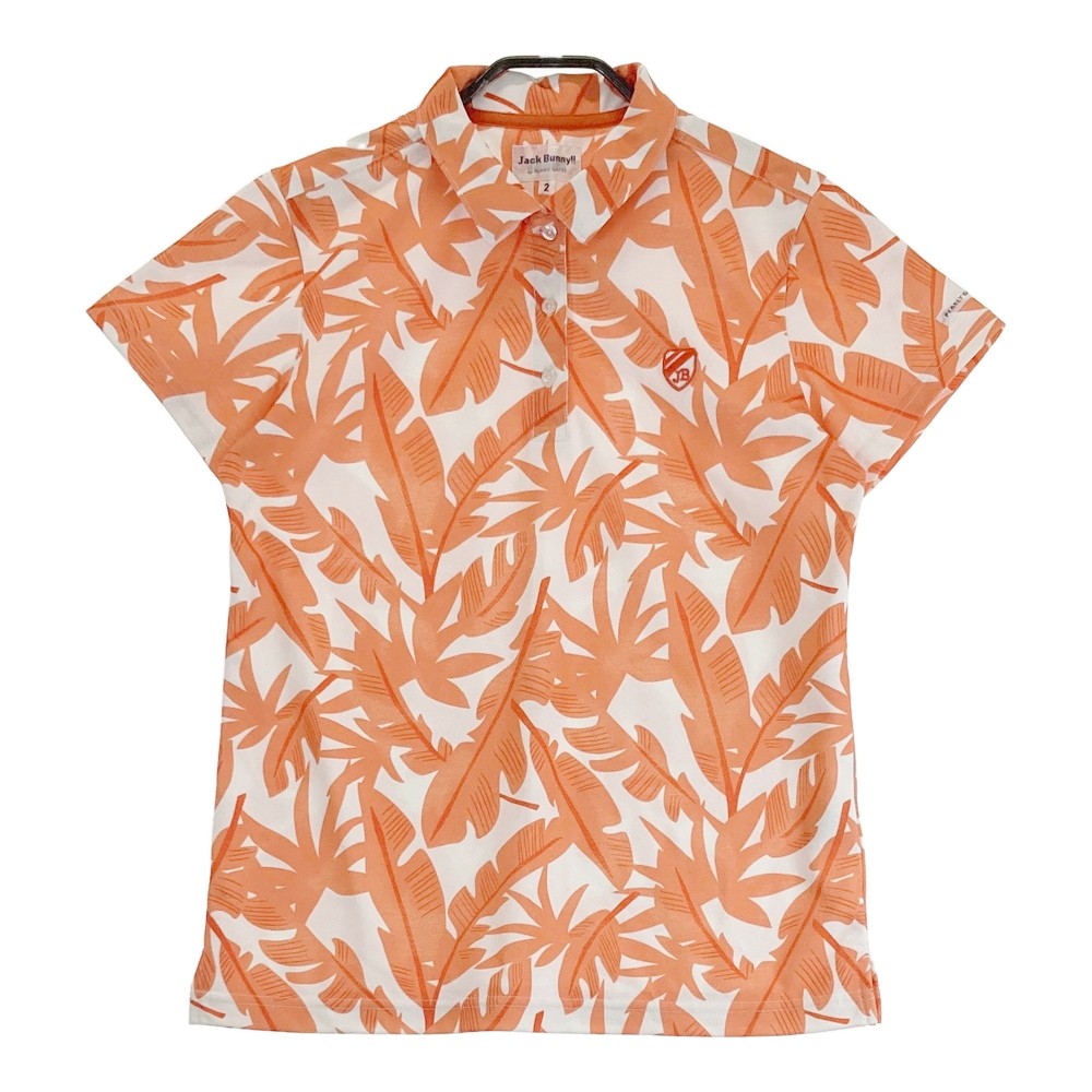 JACK BUNNY ジャックバニー 半袖ポロシャツ 総柄 オレンジ系 2 【中古】ゴルフウェア レディース
