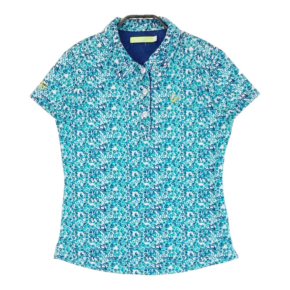 VIVA HEART ビバハート 半袖ポロシャツ 刺繍 小花柄 ブルー系 40 【中古】ゴルフウェア レディース