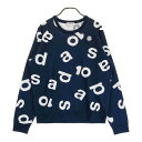 AND PER SE アンパスィ クルーネック ニットセーター 総柄 ネイビー系 LL 【中古】ゴルフウェア レディース