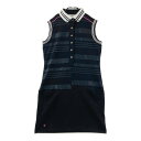 MUNSING WEAR マンシングウェア ノースリーブ ワンピース 千鳥 ボーダー柄 ブラック系 L 【中古】ゴルフウェア レディース