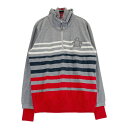 MUNSING WEAR マンシングウェア 裏地付 ハーフジップ ニットセーター ボーダー柄 グレー系 LL 【中古】ゴルフウェア レディース