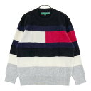 TOMMY HILFIGER GOLF トミー ヒルフィガーゴルフ クルーネック ニットセーター ボーダー柄 ブラック系 L 【中古】ゴルフウェア レディース