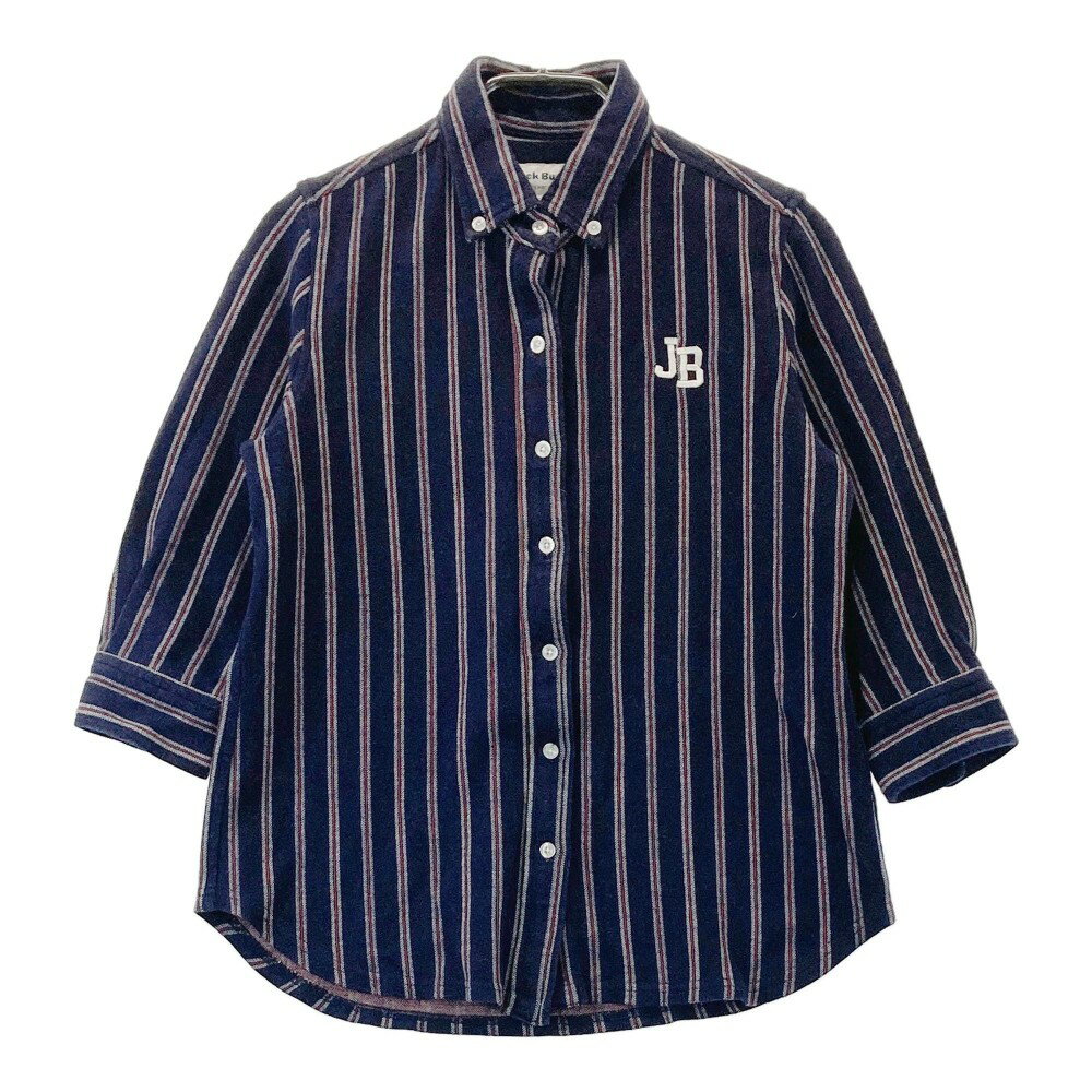 JACK BUNNY ジャックバニー 七分袖シャツ ボタンダウン ストライプ柄 ネイビー系 1 【中古】ゴルフウェ..