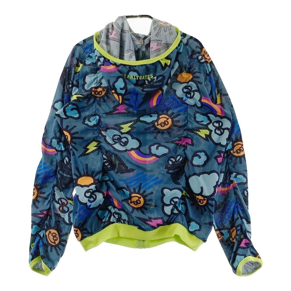 PEARLY GATES パーリーゲイツ メッシュ ジップパーカー 総柄 ネイビー系 0 【中古】ゴルフウェア レディース