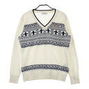 MUNSING WEAR マンシングウェア Vネック ニットセーター 総柄 ホワイト系 L 【中古】ゴルフウェア レディース