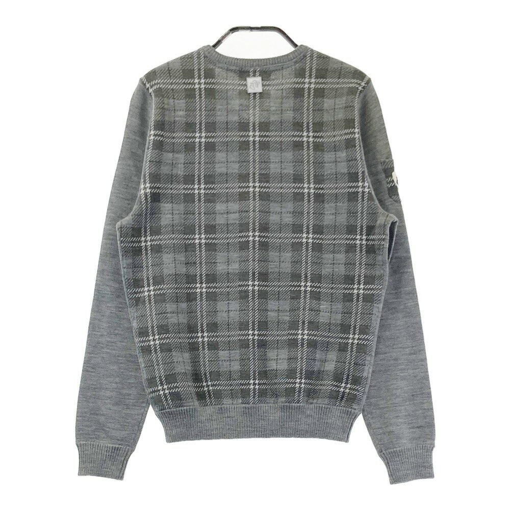 ZOY ゾーイ ウール混 Vネック ニットセーター チェック柄 グレー系 36 【中古】ゴルフウェア レディース