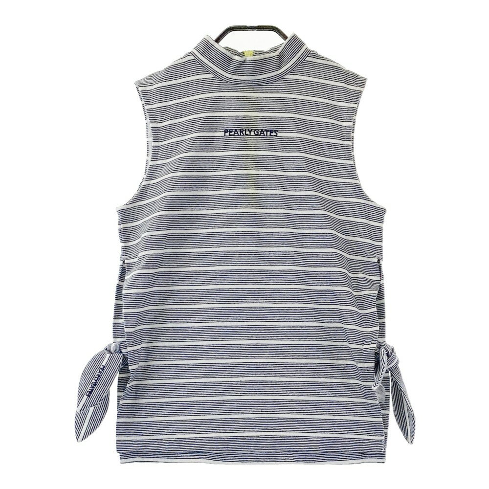 PEARLY GATES パーリーゲイツ サイドリボン ノースリーブシャツ ボーダー柄 ネイビー系 0 【中古】ゴル..