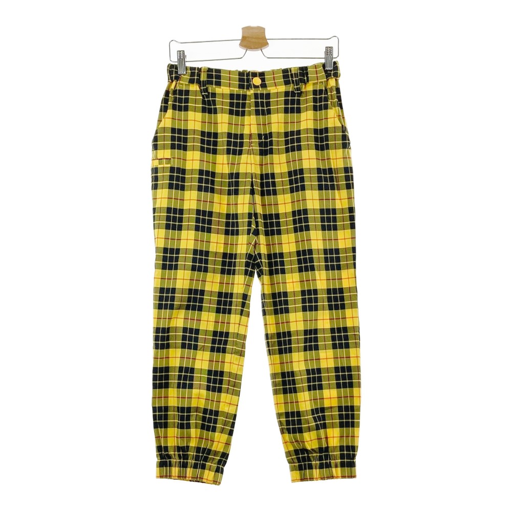 23区GOLF ニジュウサンクゴルフ ストレッチ ジョガーパンツ チェック柄 イエロー系 2 【中古】ゴルフウェア レディース