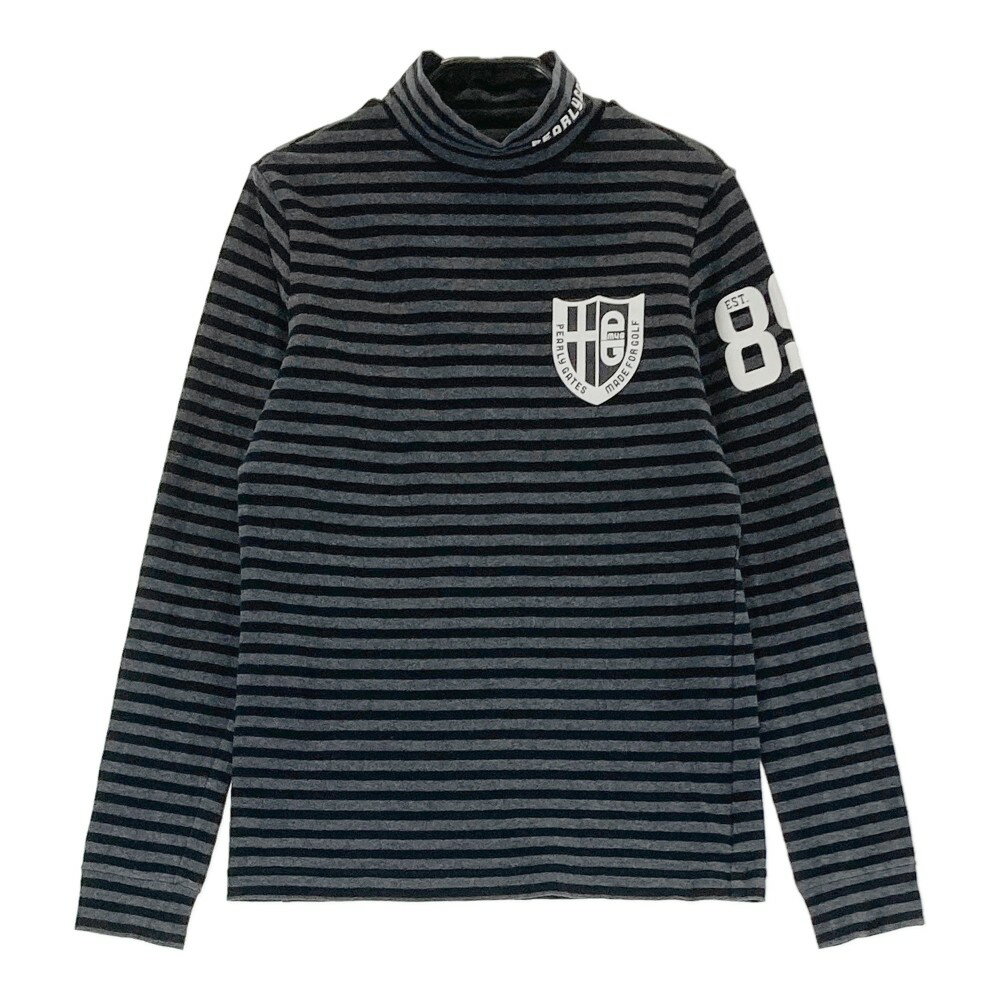 PEARLY GATES パーリーゲイツ ハイネック 長袖Tシャツ ボーダー柄 ブラック系 0 【中古】ゴルフウェア レディース