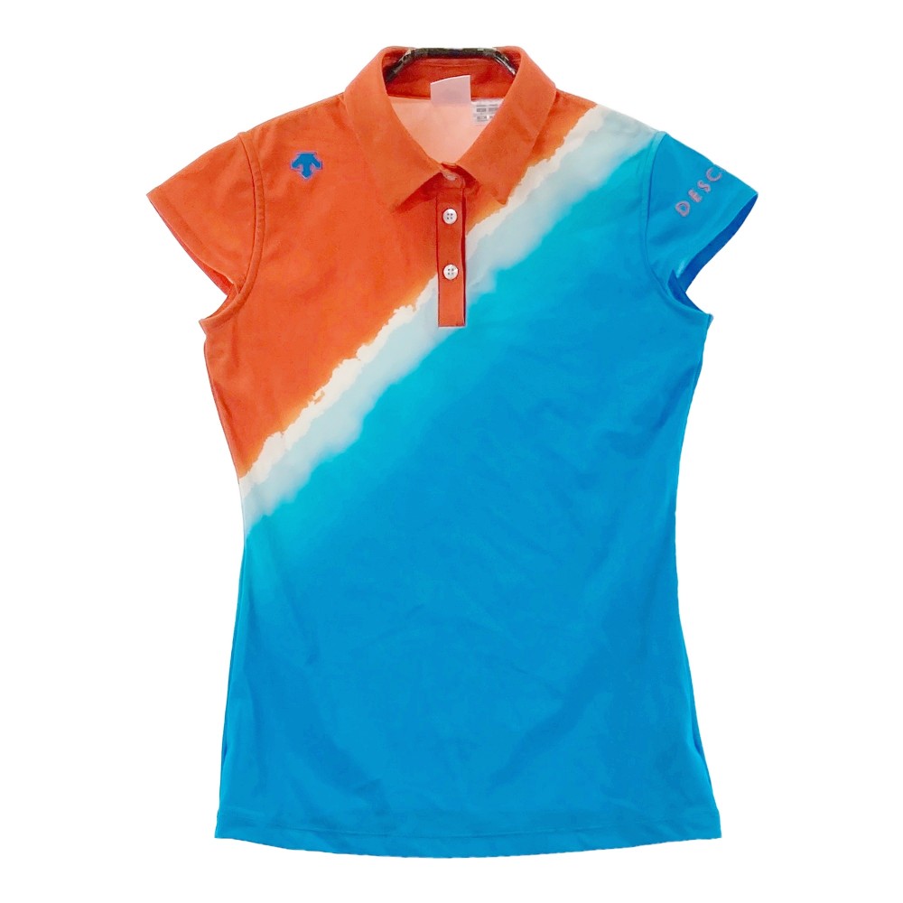 DESCENTE GOLF デサントゴルフ 2023年モデル ; 半袖ポロシャツ グラフィック柄 ブルー系 S 【中古】ゴルフウェア レディース