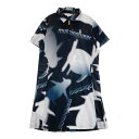 MUNSING WEAR マンシングウェア 2024年 ハーフジップ ワンピース 総柄 ブラック系 L 【中古】ゴルフウェア レディース
