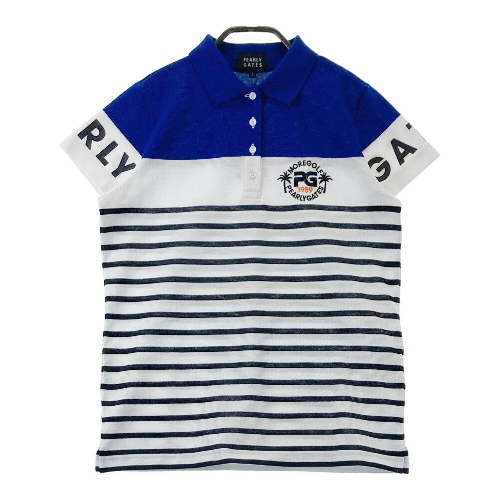 PEARLY GATES パーリーゲイツ 半袖ポロシャツ ボーダー柄 ホワイト系 1 【中古】ゴルフウェア レディース