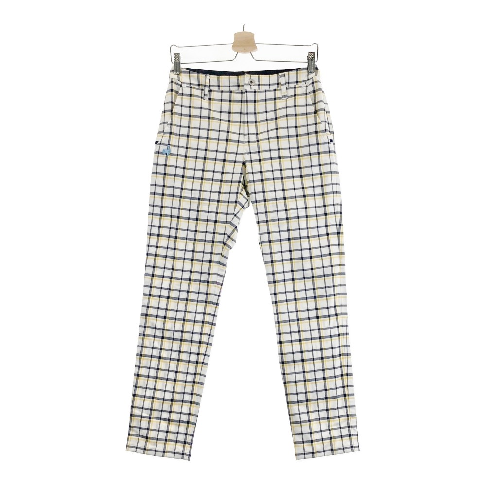 LE COQ GOLF ルコックゴルフ 2023年モデル ストレッチパンツ チェック柄 ホワイト系 L 【中古】ゴルフウェア レディース
