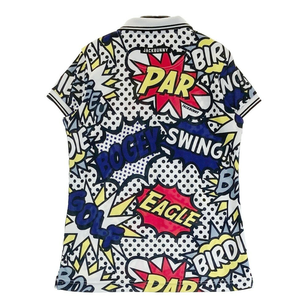 JACK BUNNY ジャックバニー 半袖ポロシャツ アメコミ 総柄 ホワイト系 1 【中古】ゴルフウェア レディース