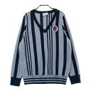 ADIDAS GOLF アディダスゴルフ 長袖ニットセーター ワッペン ストライプ柄 グレー系 L 【中古】ゴルフウェア レディース