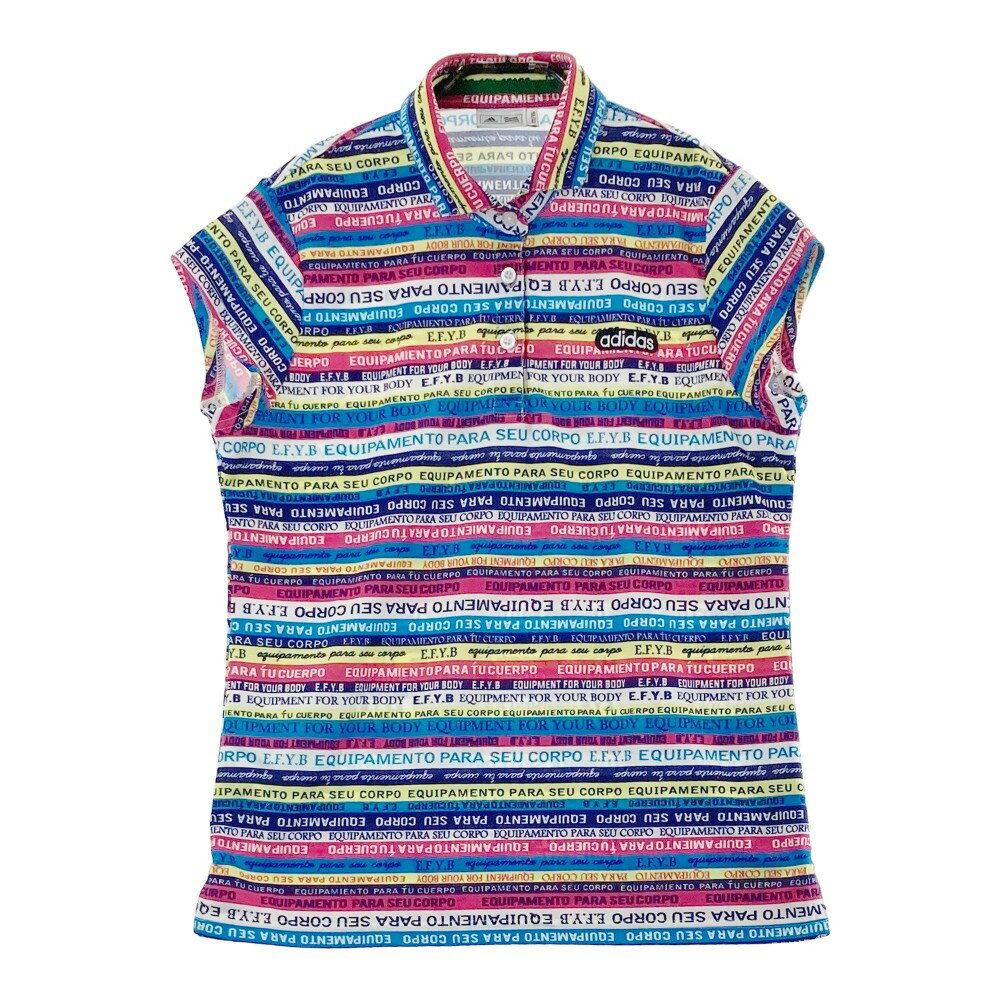 ADIDAS GOLF アディダスゴルフ AF8411 ; 半袖ポロシャツ ボーダー 総柄 ブルー系 OT 【中古】ゴルフウェア レディース