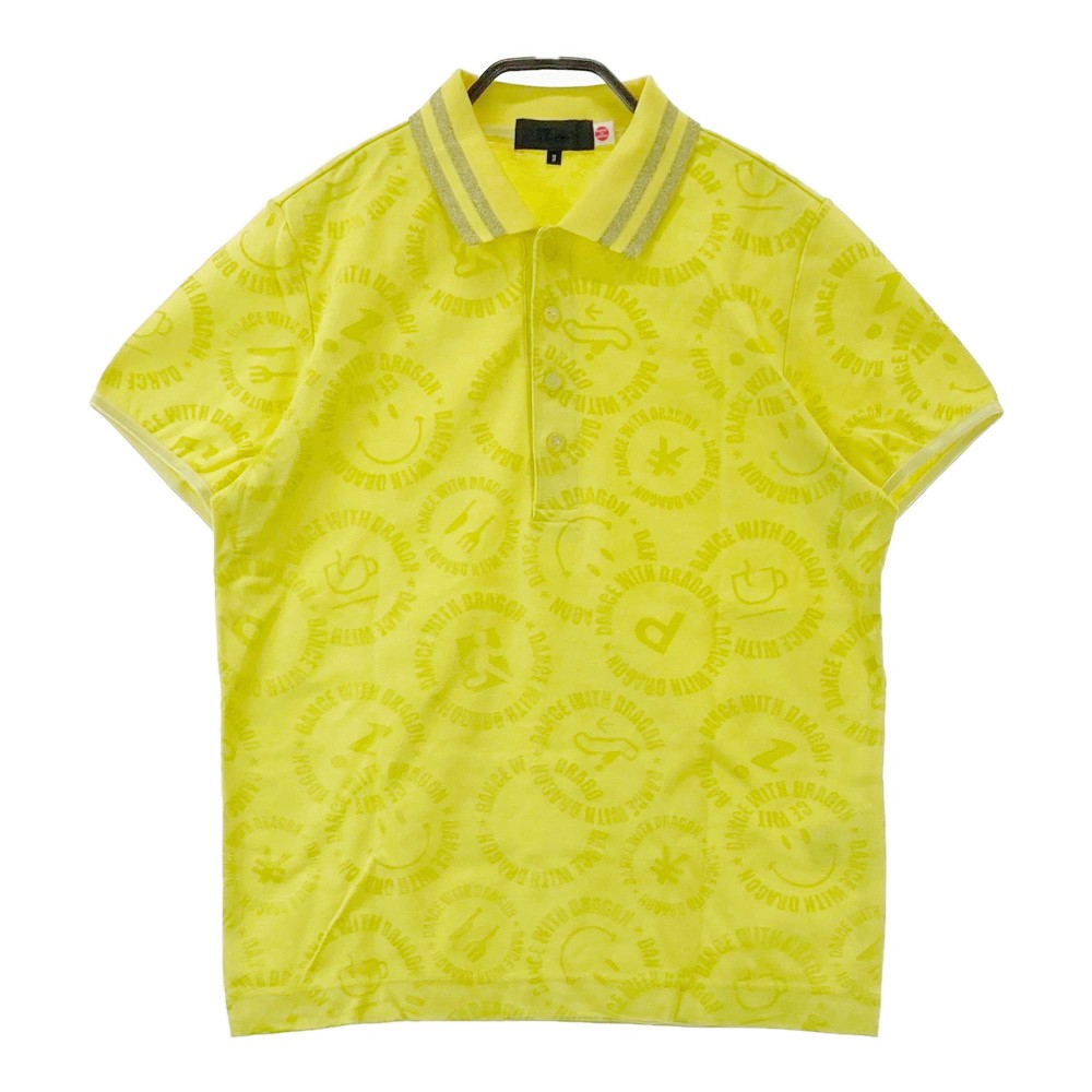 DANCE WITH DRAGON ダンスウィズドラゴン 半袖ポロシャツ ラインストーン 総柄 イエロー系 3 【中古】ゴルフウェア レディース