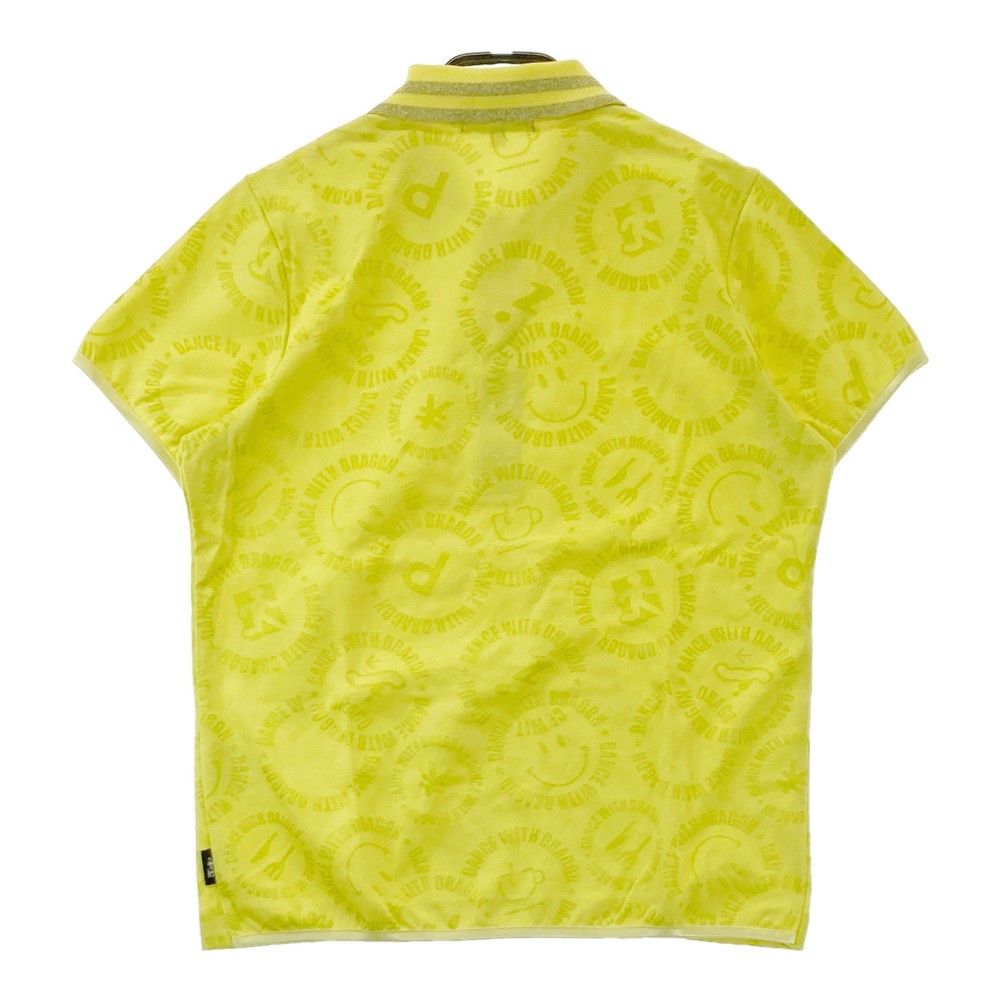 DANCE WITH DRAGON ダンスウィズドラゴン 半袖ポロシャツ ラインストーン 総柄 イエロー系 3 【中古】ゴルフウェア レディース