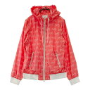 JUN&ROPE ジュン アンド ロペ フード付 2WAY ジップジャケット 総柄 レッド系 M 【中古】ゴルフウェア レディース