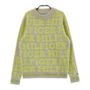 TOMMY HILFIGER GOLF トミー ヒルフィガーゴルフ ニットセーター ウール混 ロゴ総柄 ベージュ系 M 【中古】ゴルフウェア レディース