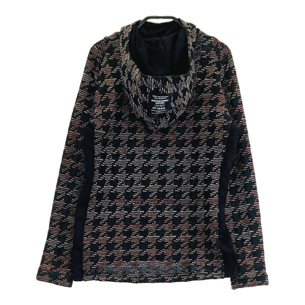 MASTER BUNNY EDITION マスターバニーエディション 2025年モデル フード付 異素材切替 長袖ニットセーター 総柄 ブラック系 0 【中古】ゴルフウェア レディース