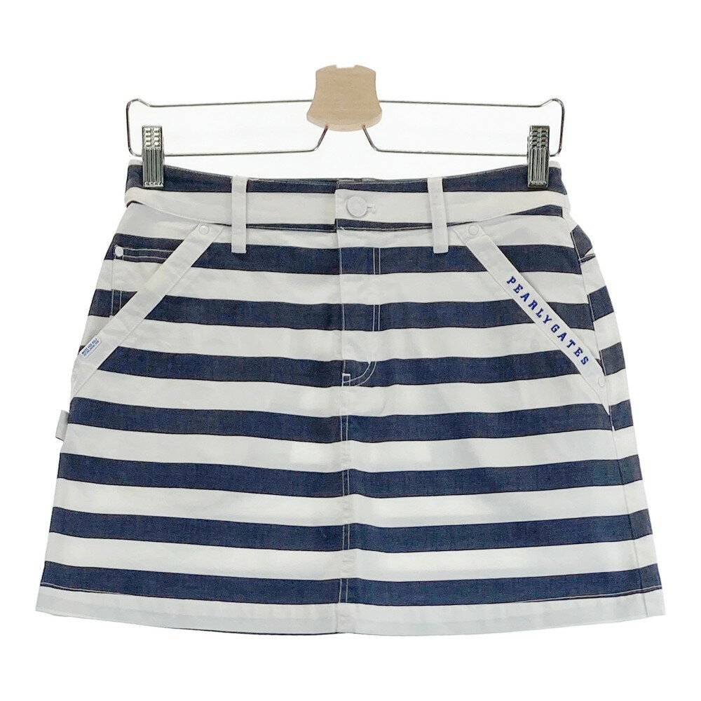 PEARLY GATES パーリーゲイツ 30周年記念モデル スカート ボーダー柄 ホワイト系 0 【中古】ゴルフウェア レディース