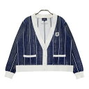 PEARLY GATES パーリーゲイツ ニットカーディガン ストライプ柄 ネイビー系 1 【中古】ゴルフウェア レディース