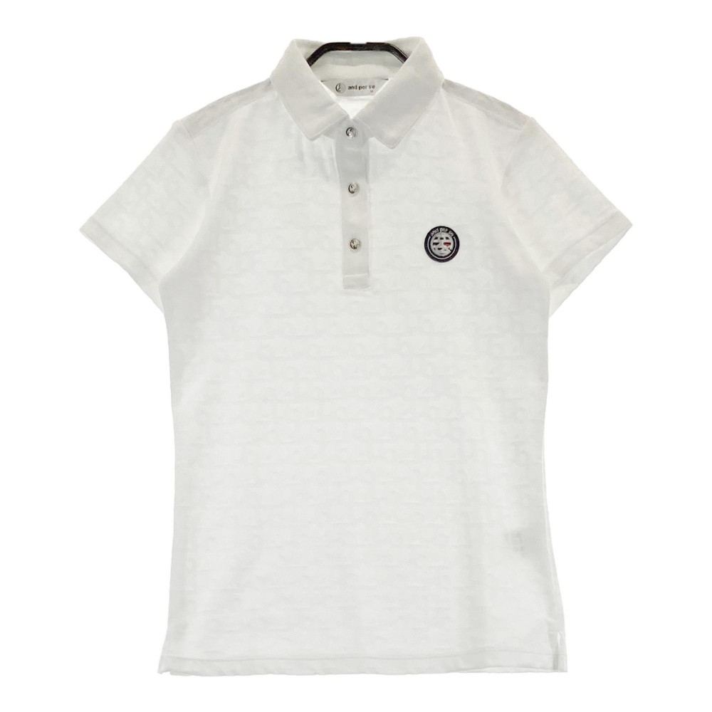 AND PER SE アンパスィ 半袖ポロシャツ ロゴ総柄 ホワイト系 M 【中古】ゴルフウェア レディース