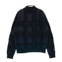 PEARLY GATES パーリーゲイツ モヘヤ混 ハイネック ニットセーター 総柄 ブラック系 0 【中古】ゴルフウェア レディース