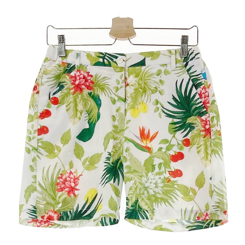 MUNSING WEAR マンシングウェア 裏地付きショートパンツ 総柄 グリーン系 L 【中古】ゴルフウェア レディース