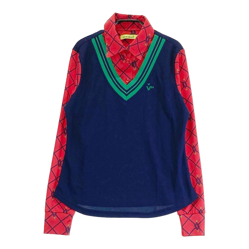 VIVA HEART ビバハート 長袖レイヤードポロシャツ レッド系 40 【中古】ゴルフウェア レディース