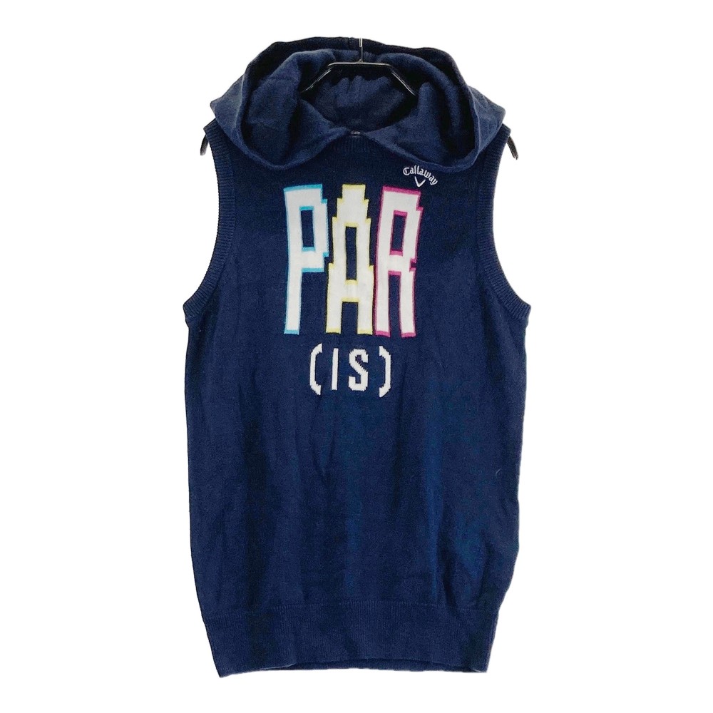 CALLAWAY キャロウェイ フード付 ニットベスト ウール混 ネイビー系 L 【中古】ゴルフウェア レディース