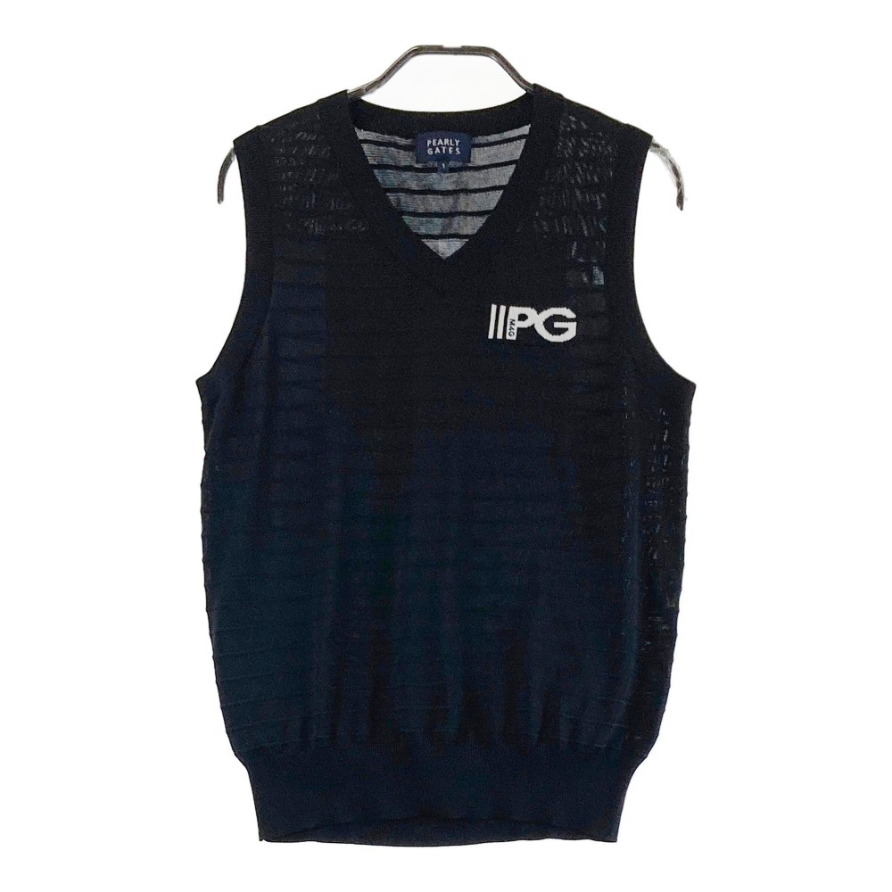 PEARLY GATES パーリーゲイツ ニットベスト ボーダー柄 ブラック系 1 【中古】ゴルフウェア レディース