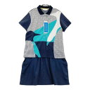 MUNSING WEAR マンシングウェア 半袖 ポロワンピース 総柄 ネイビー系 L 【中古】ゴルフウェア レディース