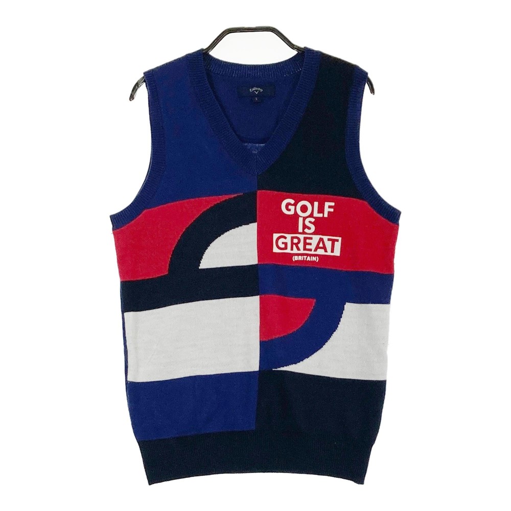 CALLAWAY キャロウェイ Vネック ニットベスト ウール混 ネイビー系 L 【中古】ゴルフウェア レディース