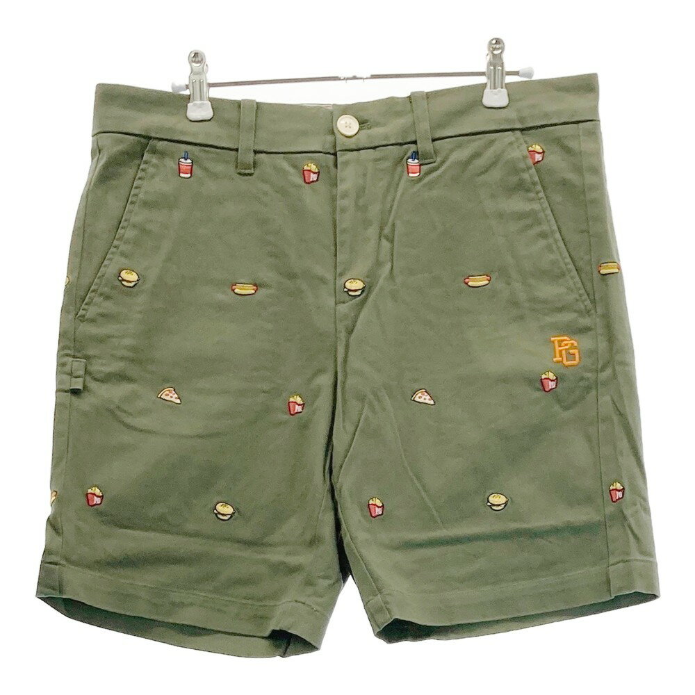 PEARLY GATES パーリーゲイツ ショートパンツ ハンバーガー刺繍 総柄 カーキ系 2 【中古】ゴルフウェア レディース