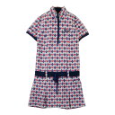 FILA GOLF フィラゴルフ ハーフジップ 半袖ワンピース アーガイル ハート チェック柄 グレー系 M 【中古】ゴルフウェア レディース
