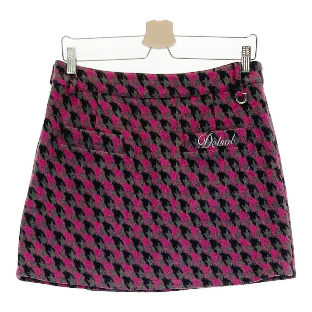 DELSOL デルソル 裏地付 ウール混 スカート 千鳥柄 グレー系 L 【中古】ゴルフウェア レディース
