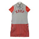 LE COQ GOLF ルコックゴルフ 半袖ワンピース ストライプ柄 グレー系 LL 【中古】ゴルフウェア レディース