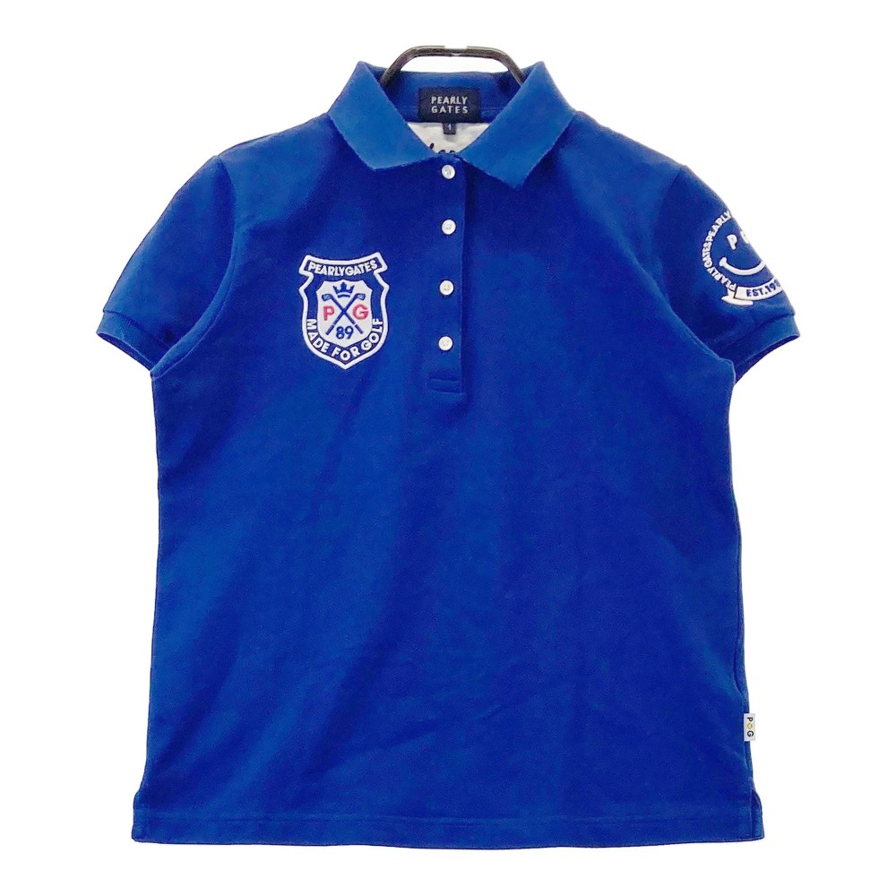 PEARLY GATES パーリーゲイツ 半袖ポロシャツ ワッペン ブルー系 1 【中古】ゴルフウェア レディース