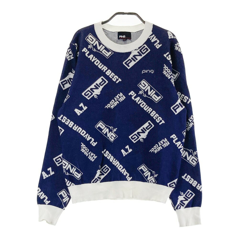 PING ピン ;2023年 ニットセーター ロゴ総柄 ネイビー系 L 【中古】ゴルフウェア レディース
