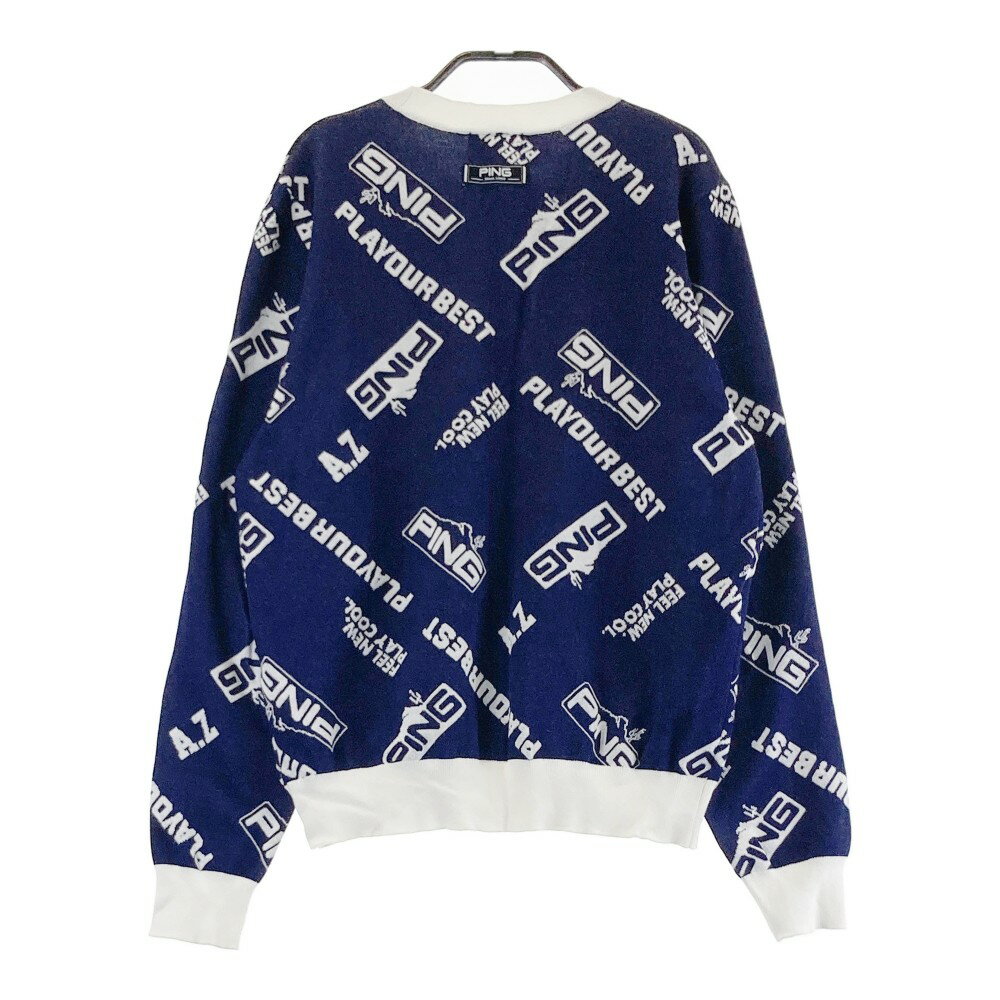 PING ピン ;2023年 ニットセーター ロゴ総柄 ネイビー系 L 【中古】ゴルフウェア レディース