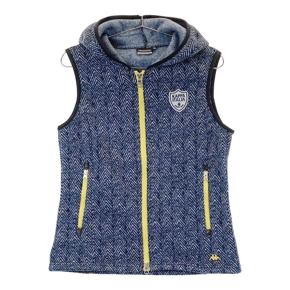 KAPPA GOLF カッパゴルフ 裏起毛 フード付ニット ジップベスト ヘリンボーン柄 ネイビー系 M 【中古】..