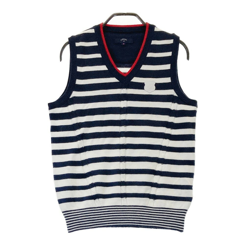 CALLAWAY キャロウェイ ウール混 ニットベスト ボーダー柄 ネイビー系 M 【中古】ゴルフウェア レディ..