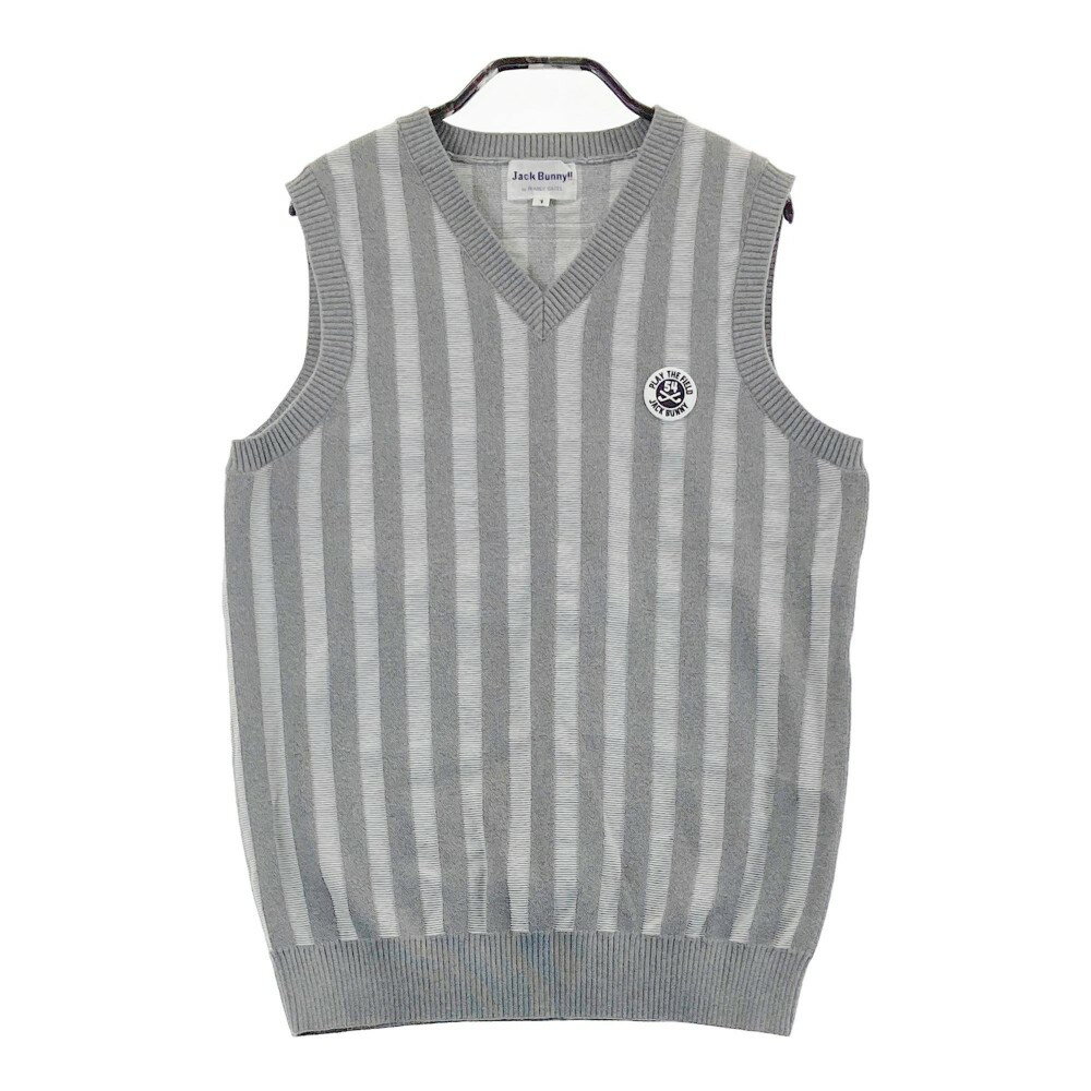 JACK BUNNY ジャックバニー Vネック ニットベスト ストライプ柄 グレー系 1 【中古】ゴルフウェア レディース
