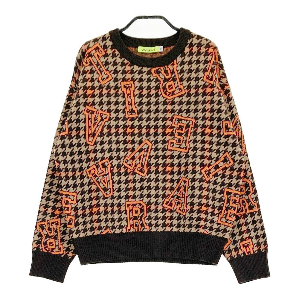 VIVA HEART ビバハート ; ニットセーター ロゴ総柄 ブラウン系 40 【中古】ゴルフウェア レディース