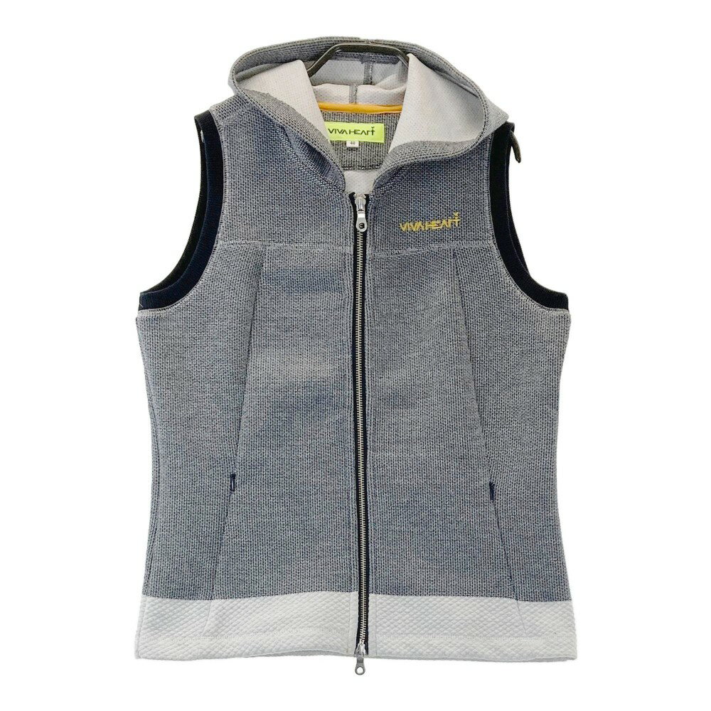 VIVA HEART ビバハート フード付 ニット ジップベスト 総柄 グレー系 40 【中古】ゴルフウェア レディース